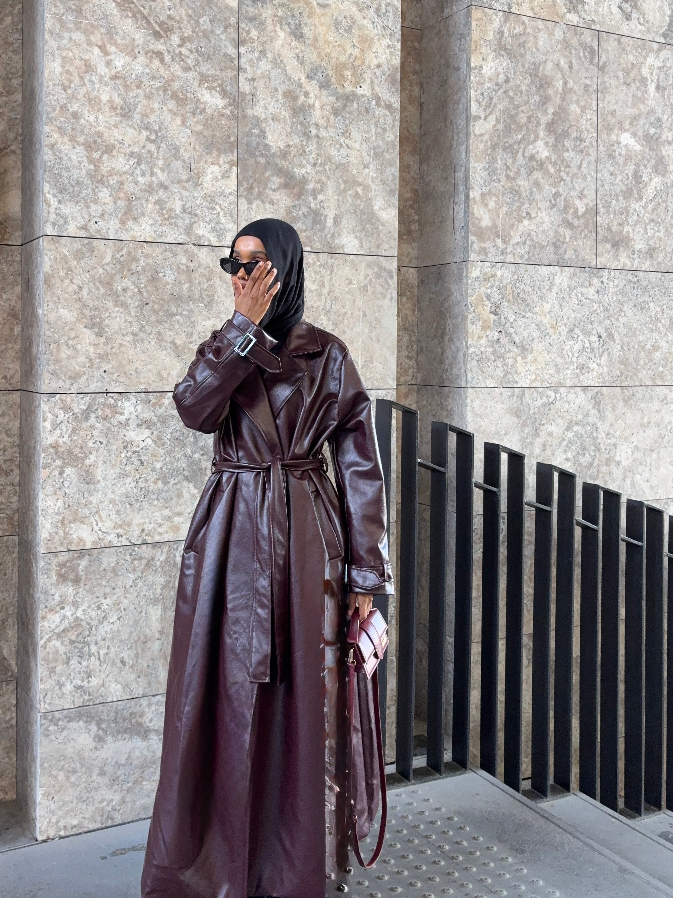 Burgundy leather maxi