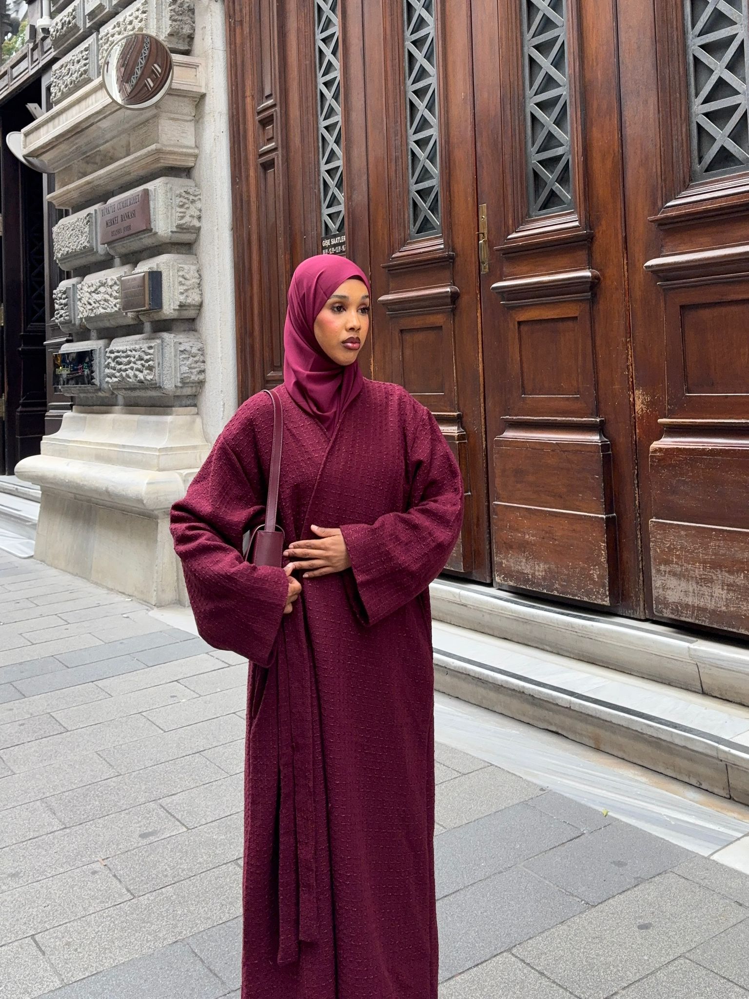 Burgundy tweed abaya