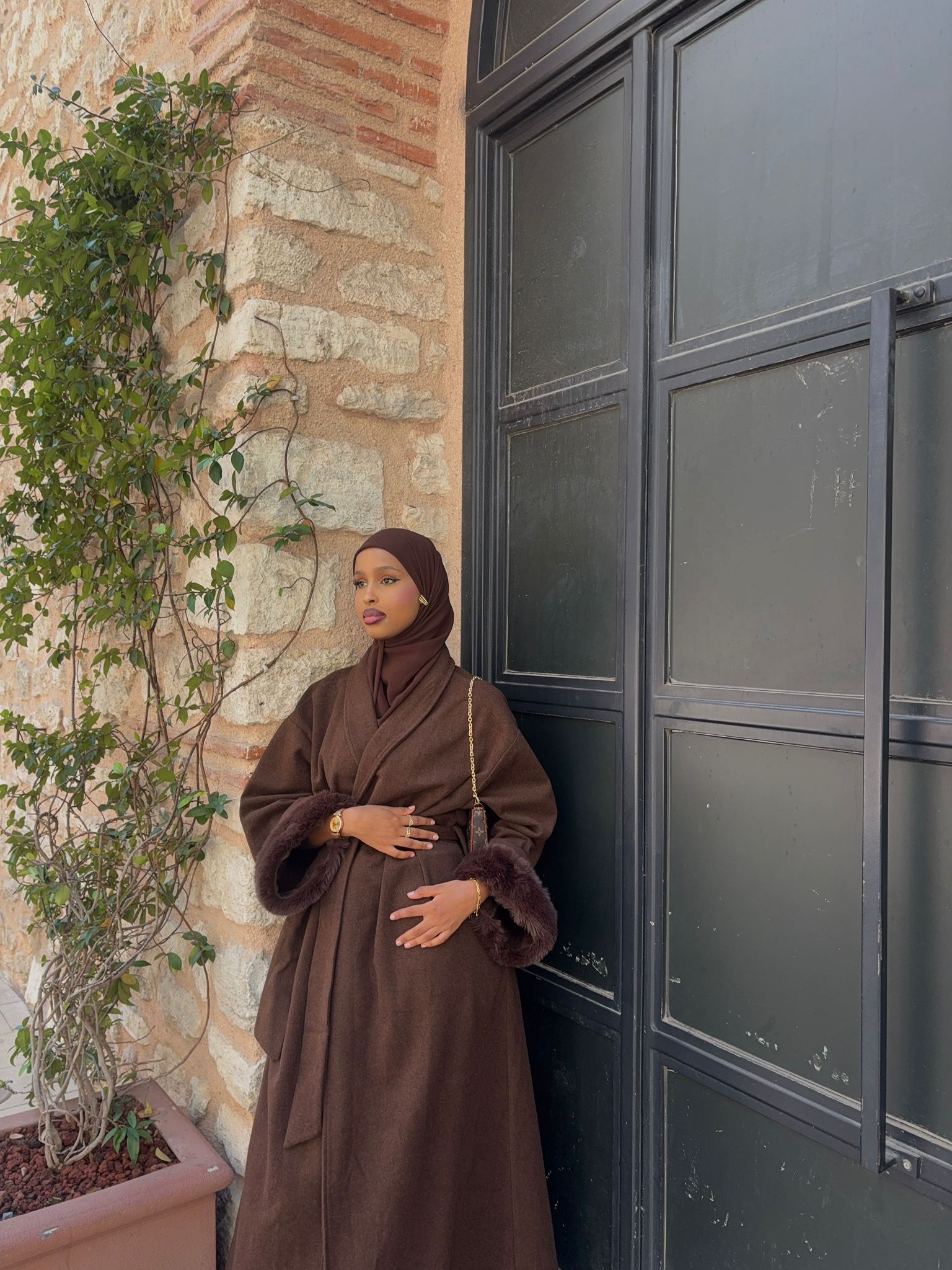 Brown fur abaya