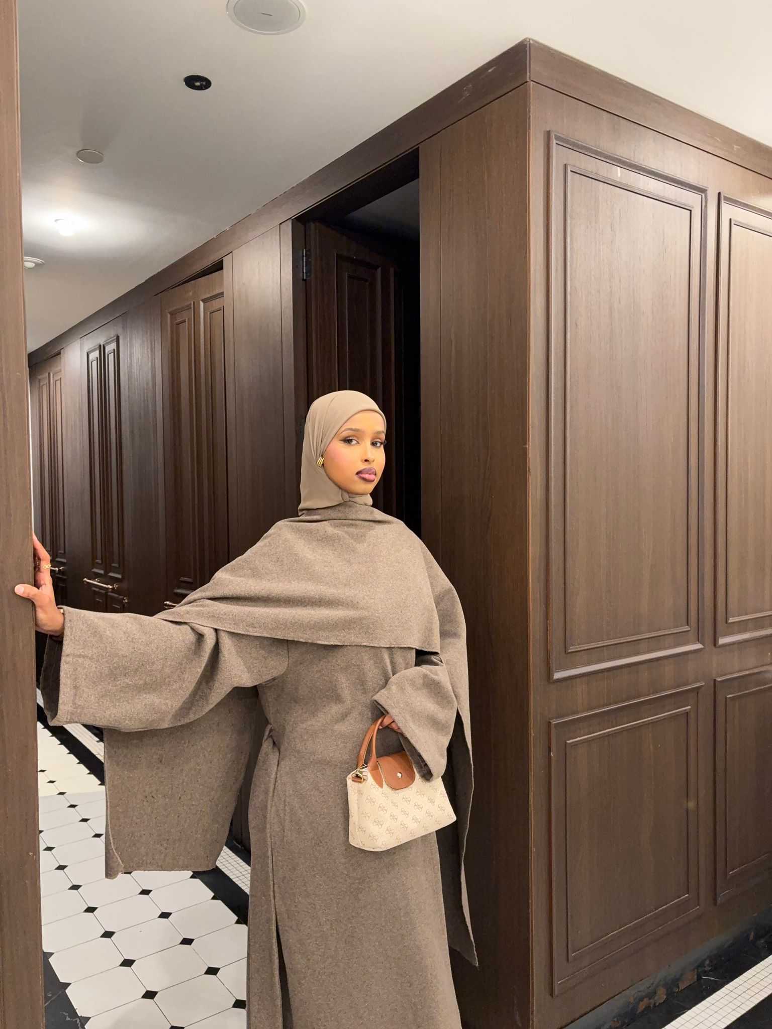 Taupe abaya coat with scarf