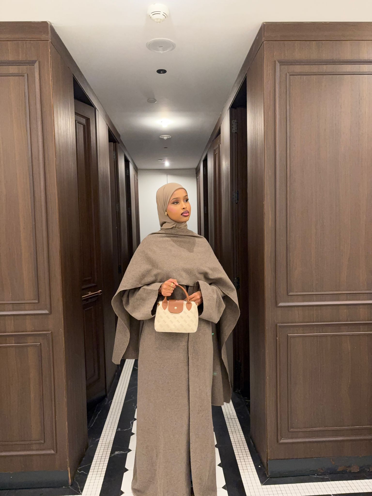 Taupe abaya coat with scarf