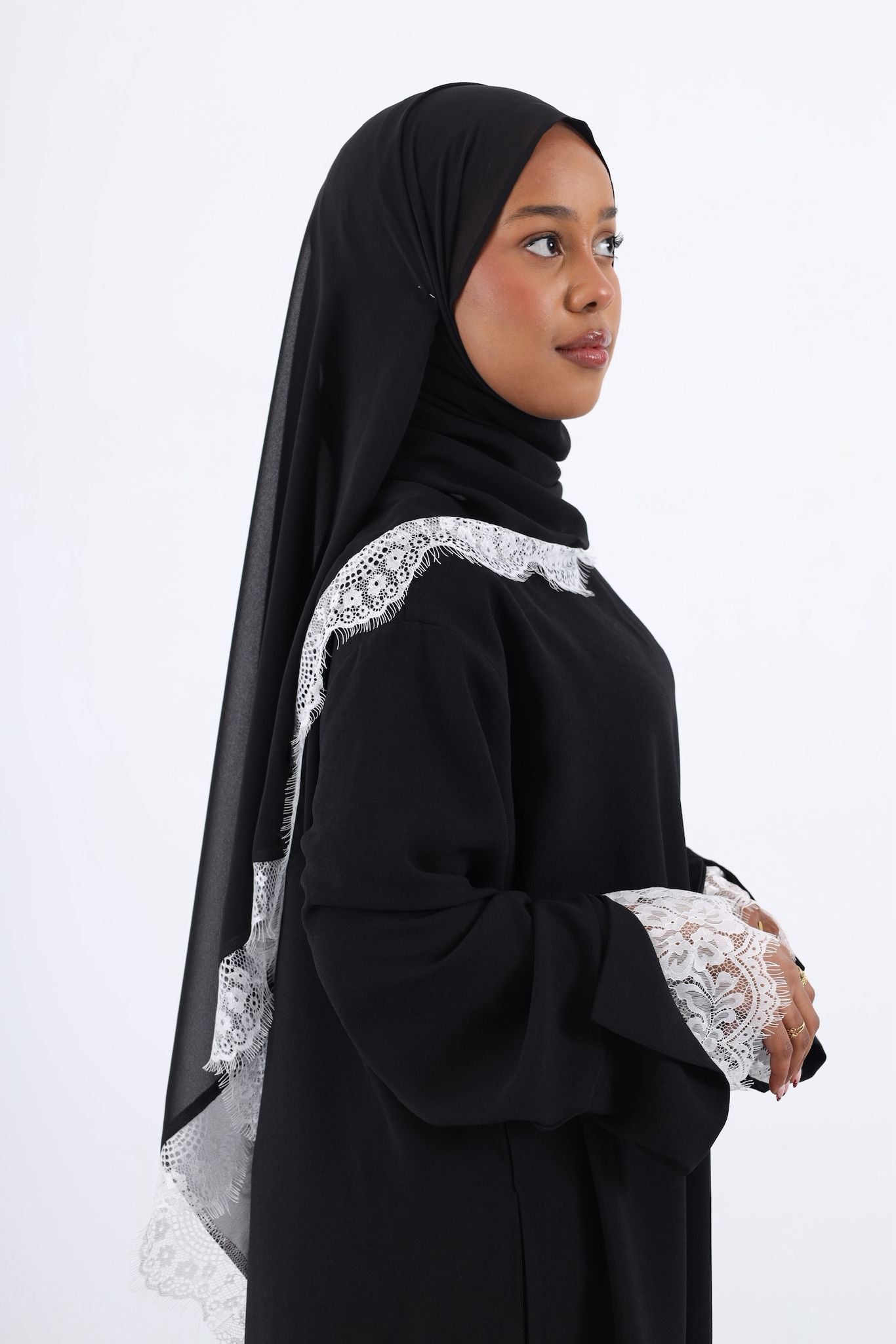 Lace Crepe Abaya-BLACK