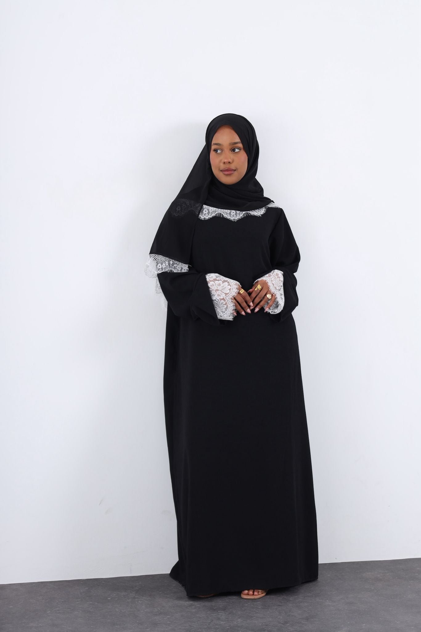Lace Crepe Abaya-BLACK