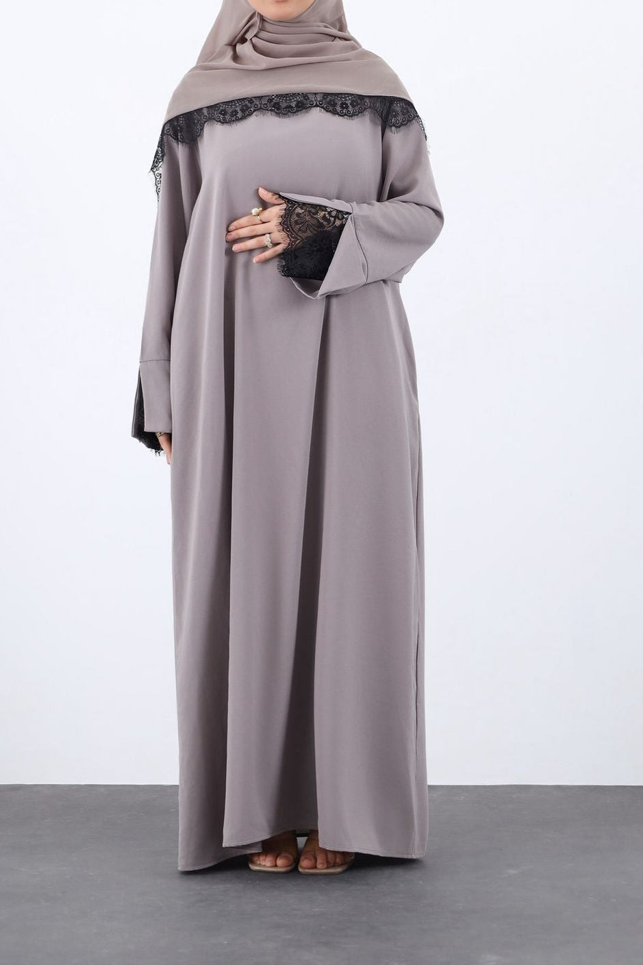 Crepe Abaya Set-MUSHROOM TAUPE