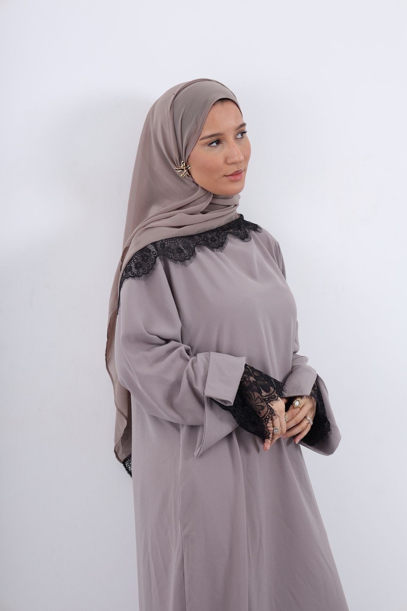 Crepe Abaya Set-MUSHROOM TAUPE