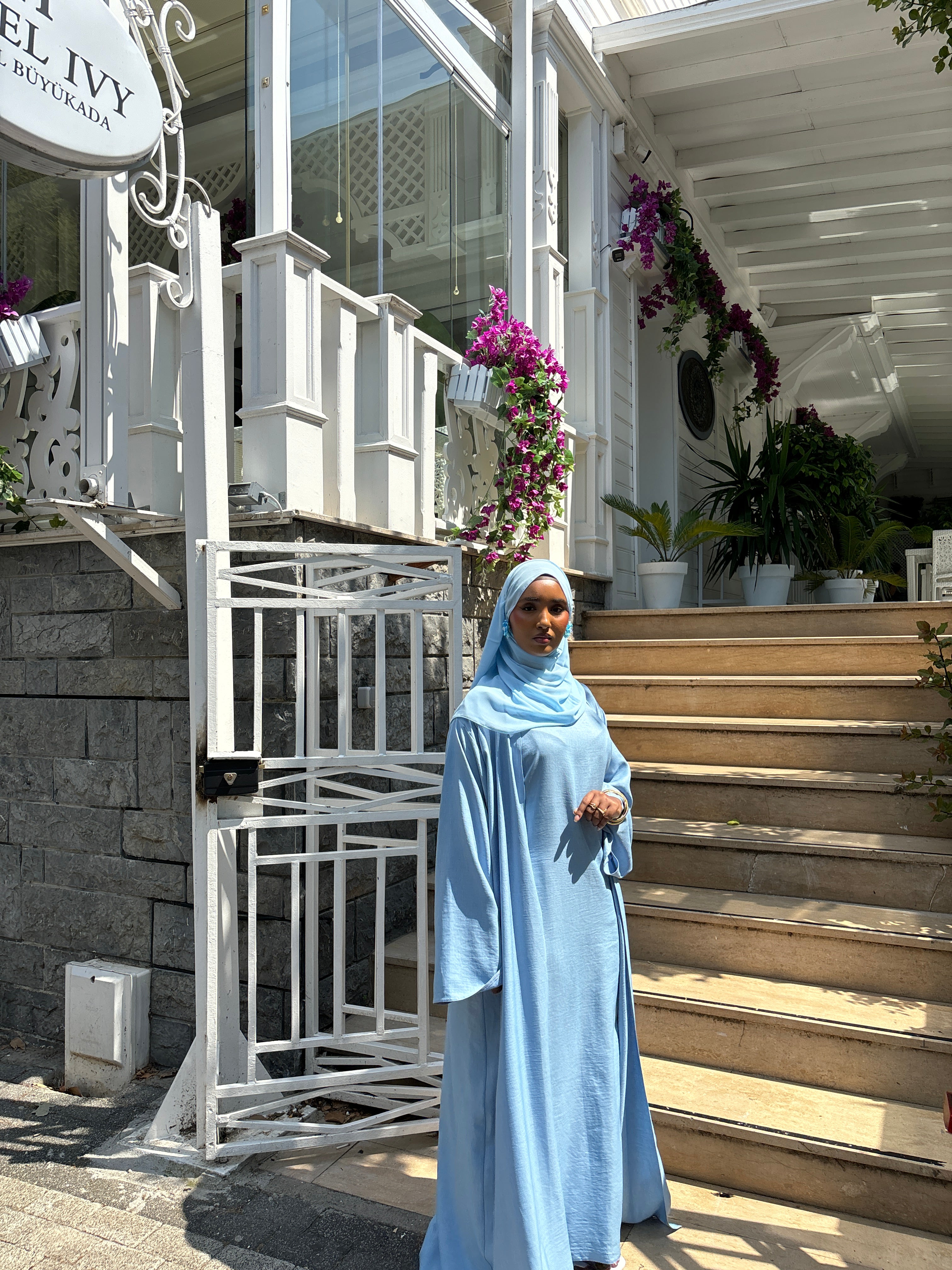 Blue two piece summer abaya