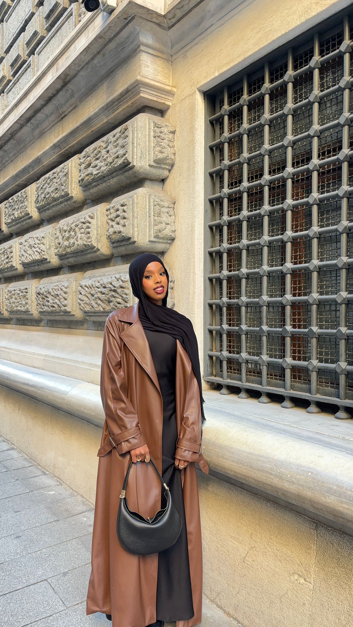 Caramel brown leather abaya PRE -ORDER