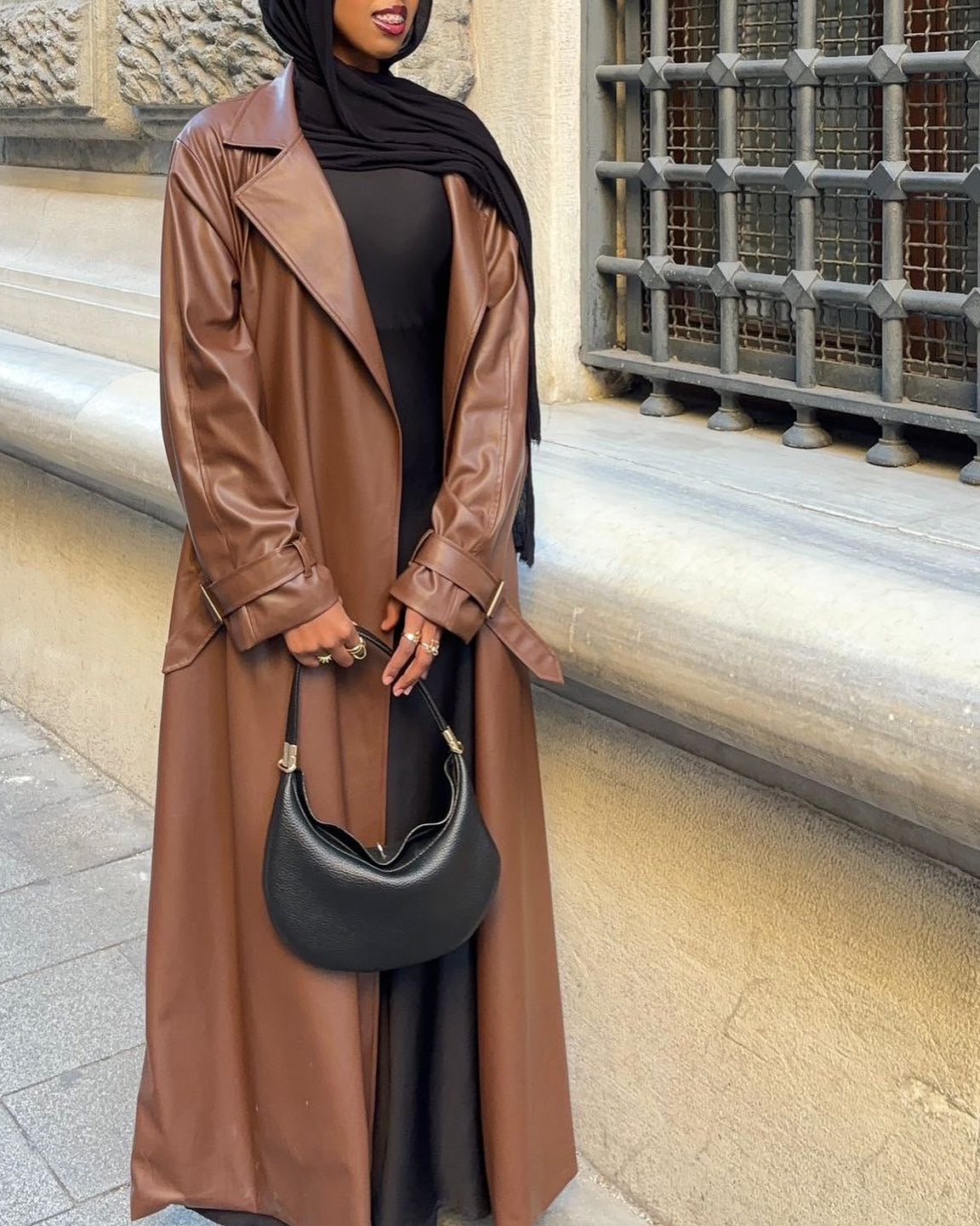 Caramel brown leather abaya PRE -ORDER