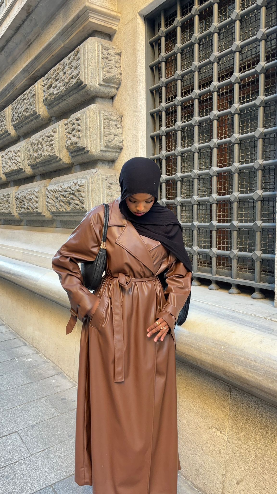 Caramel brown leather abaya PRE -ORDER