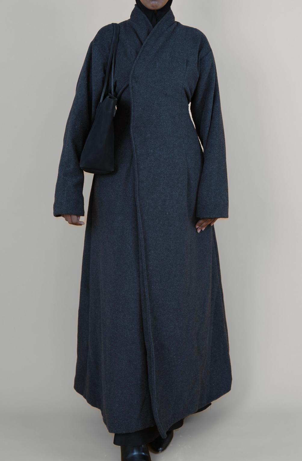Grey Adjustable Tie Abaya Coat