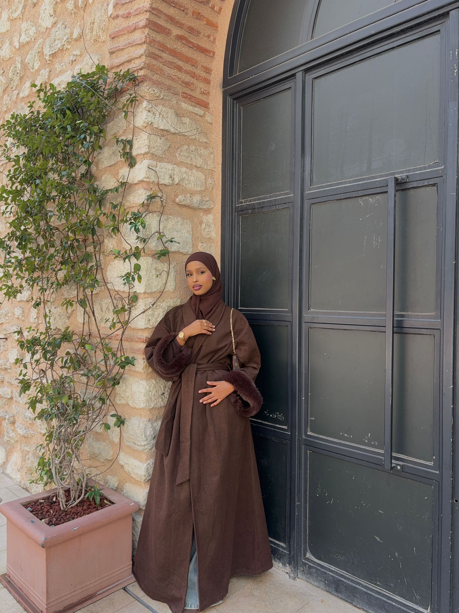 Brown fur abaya