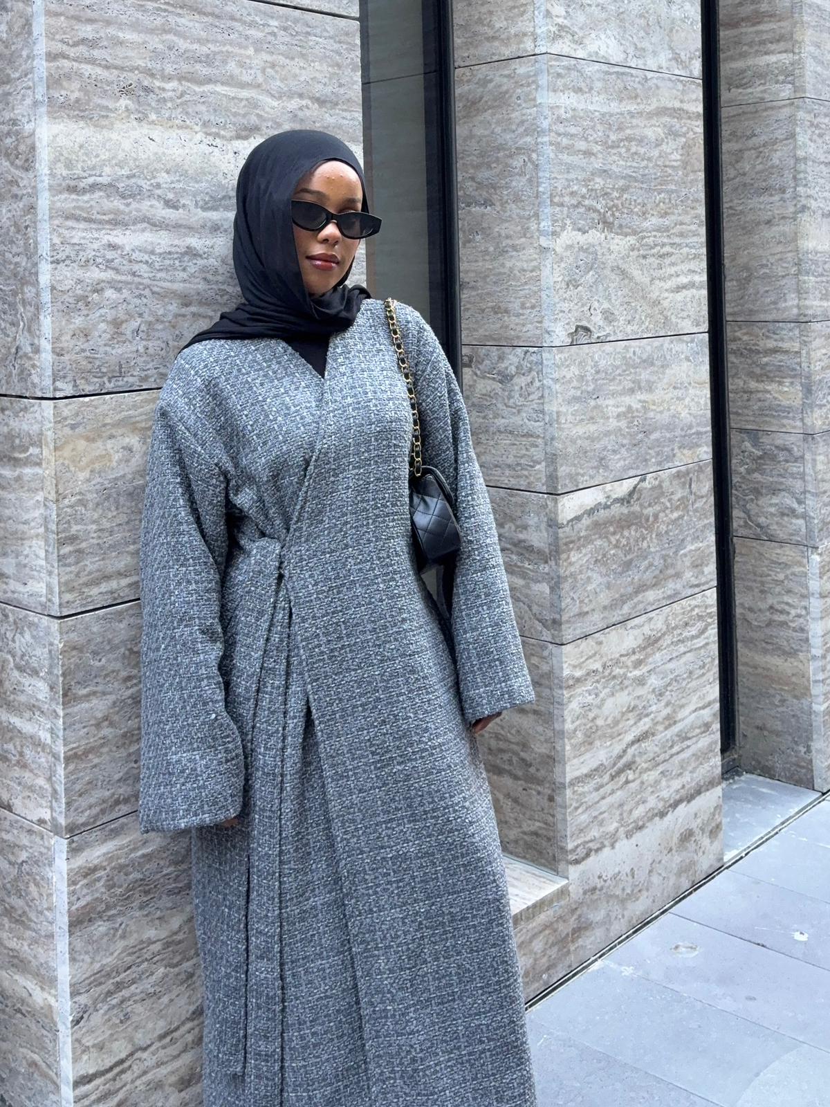 Grey tweed abaya