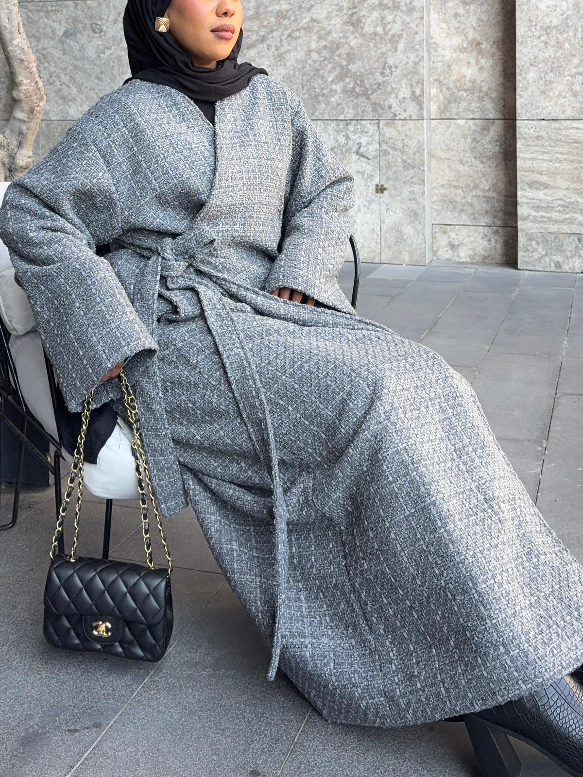 Grey tweed abaya