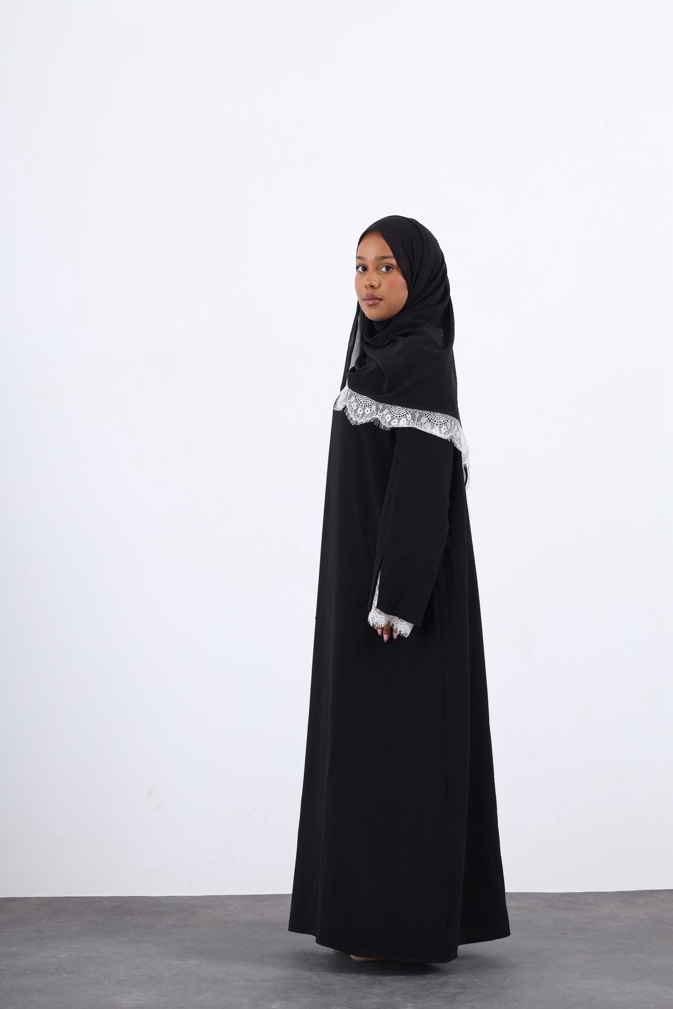 Lace Crepe Abaya-BLACK