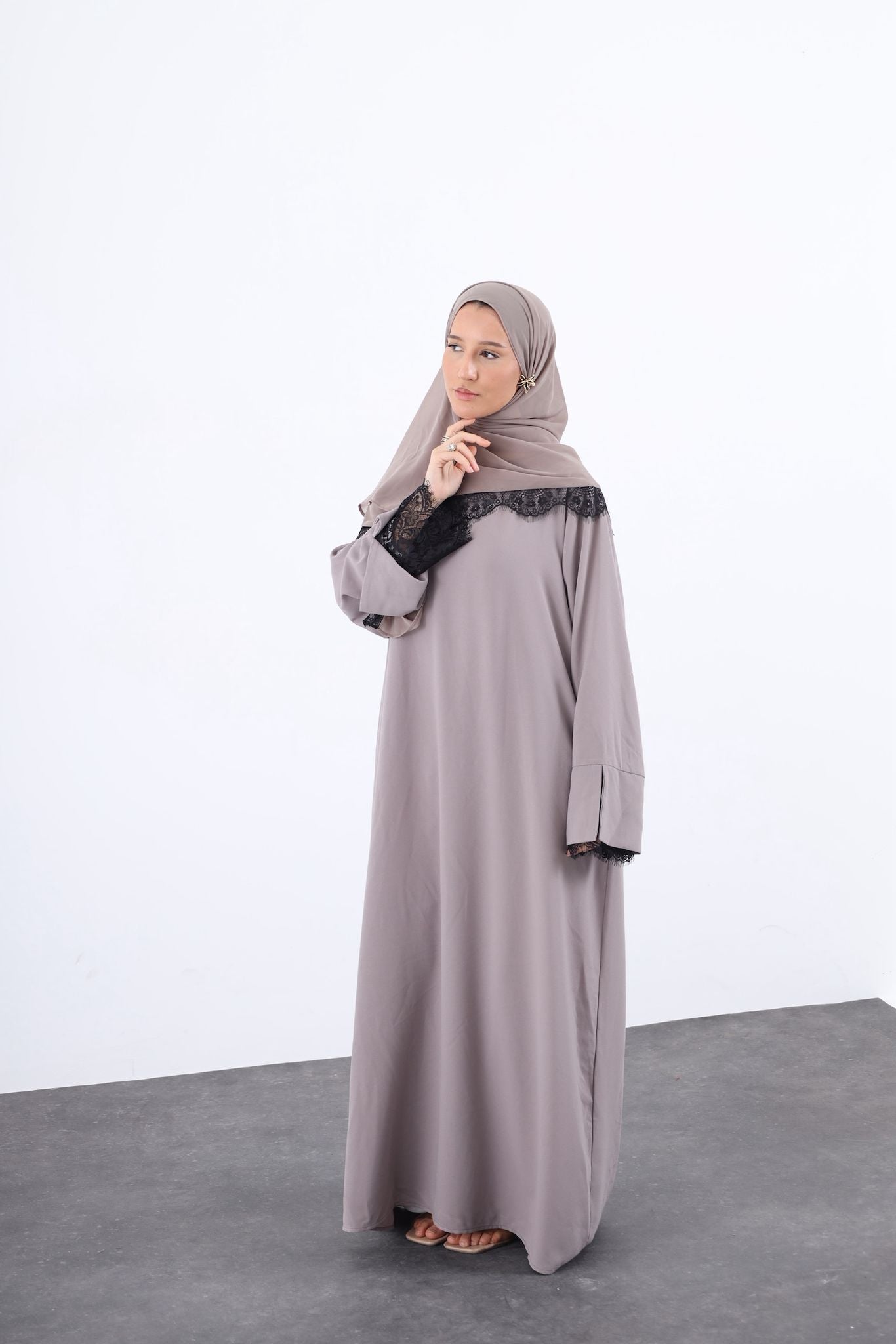 Crepe Abaya Set-MUSHROOM TAUPE