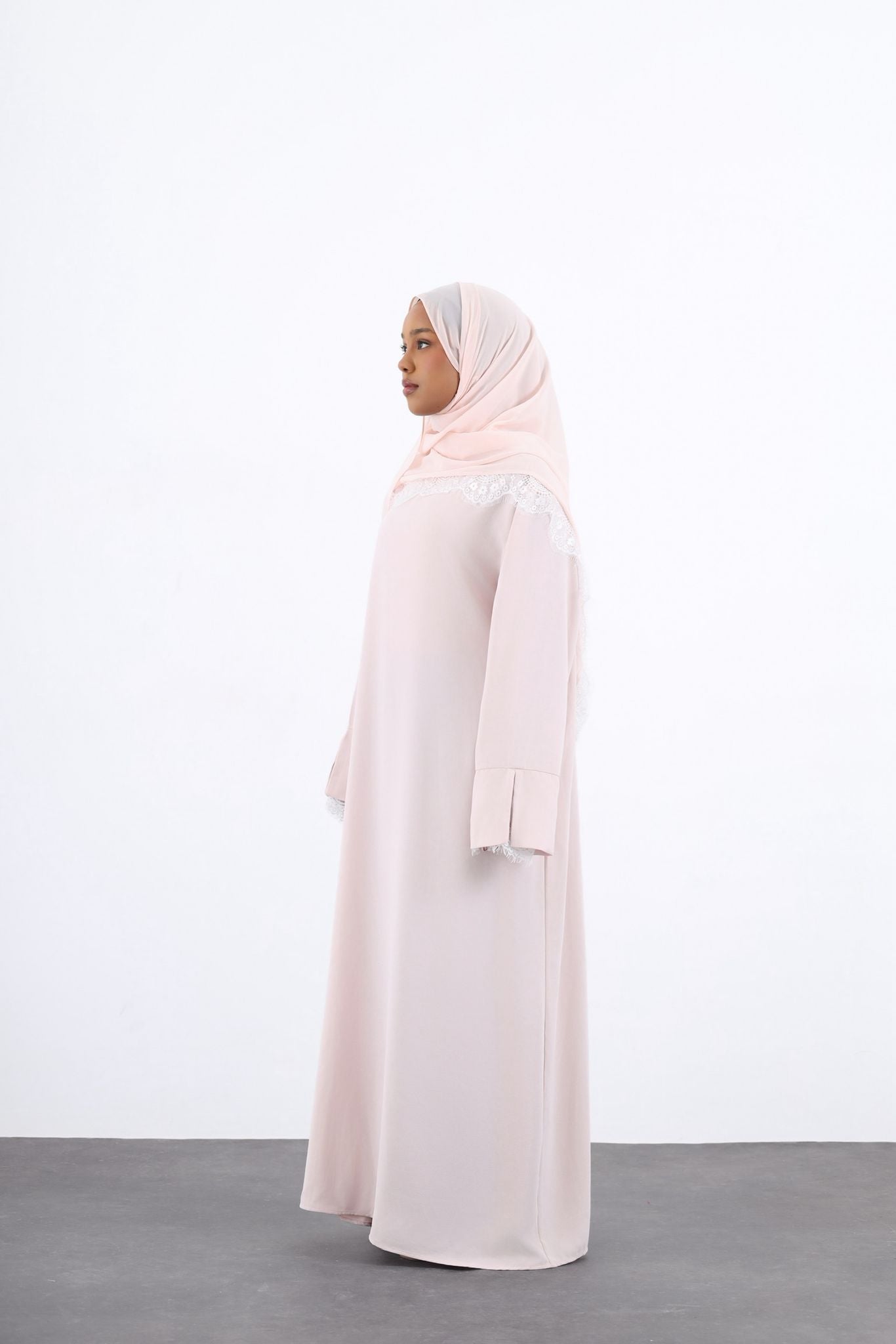 Lace Crepe Abaya- LIGHT PINK