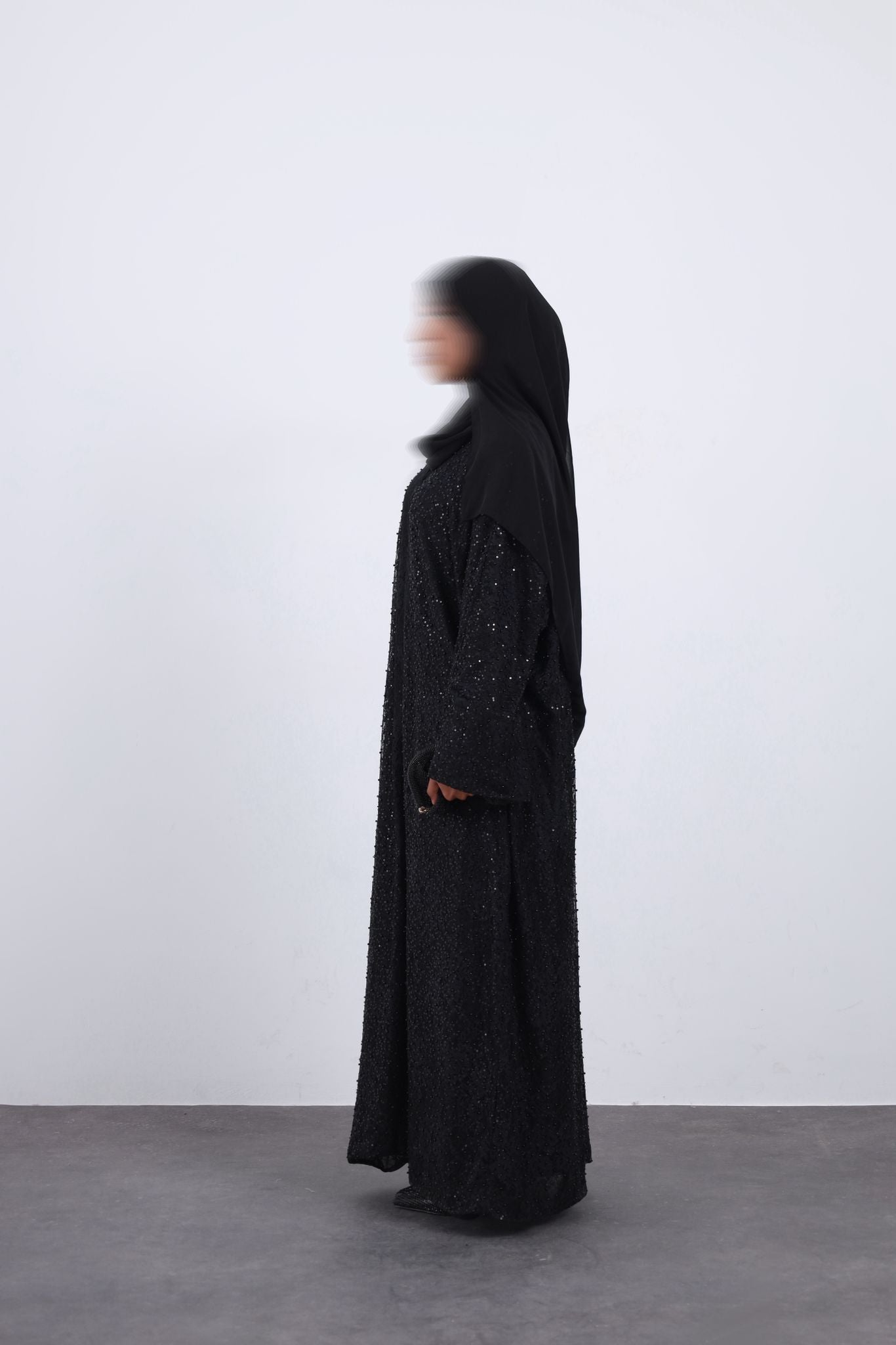 Black  Shimmery Lace Three-Piece Abaya Set