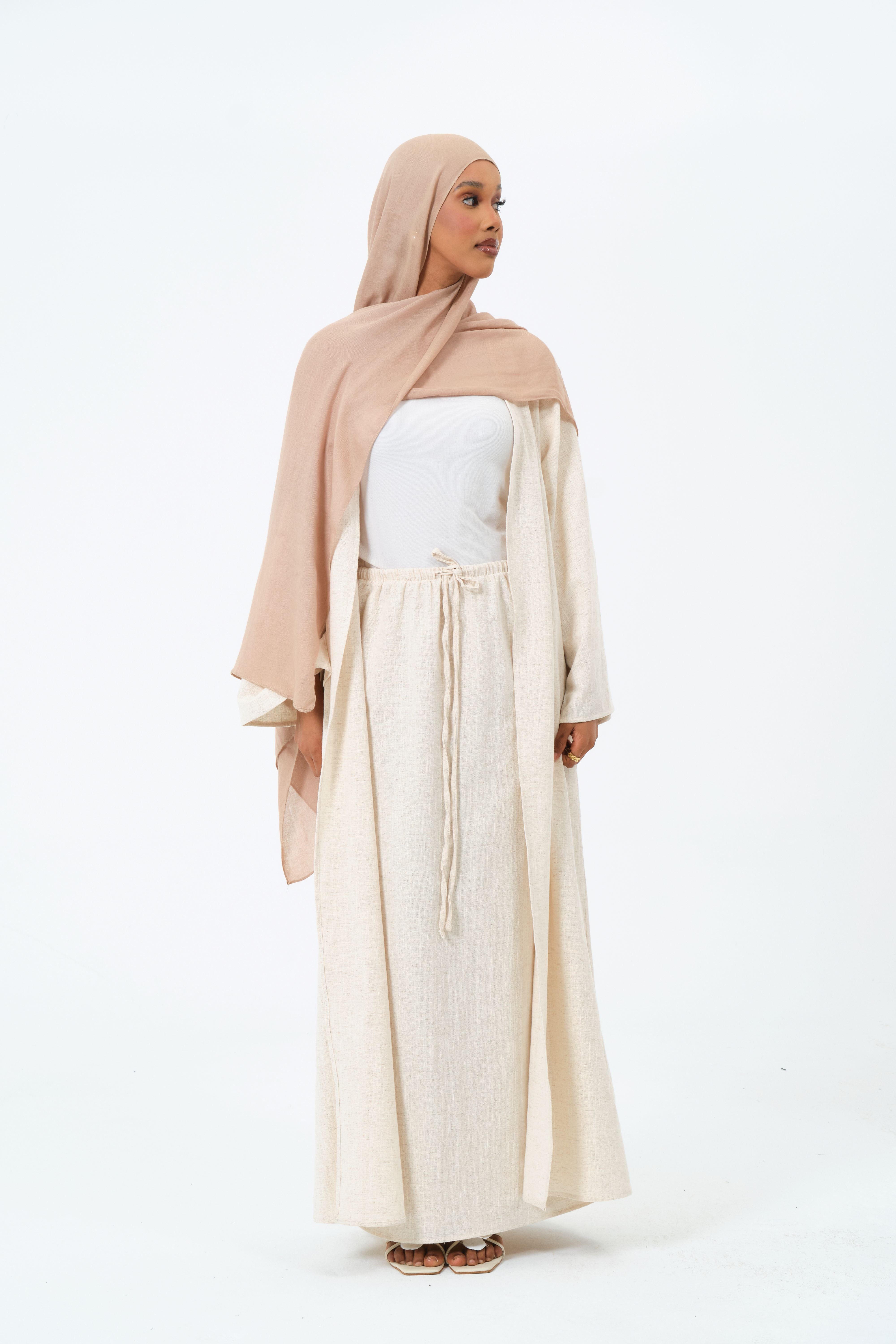 Beige cotton abaya set