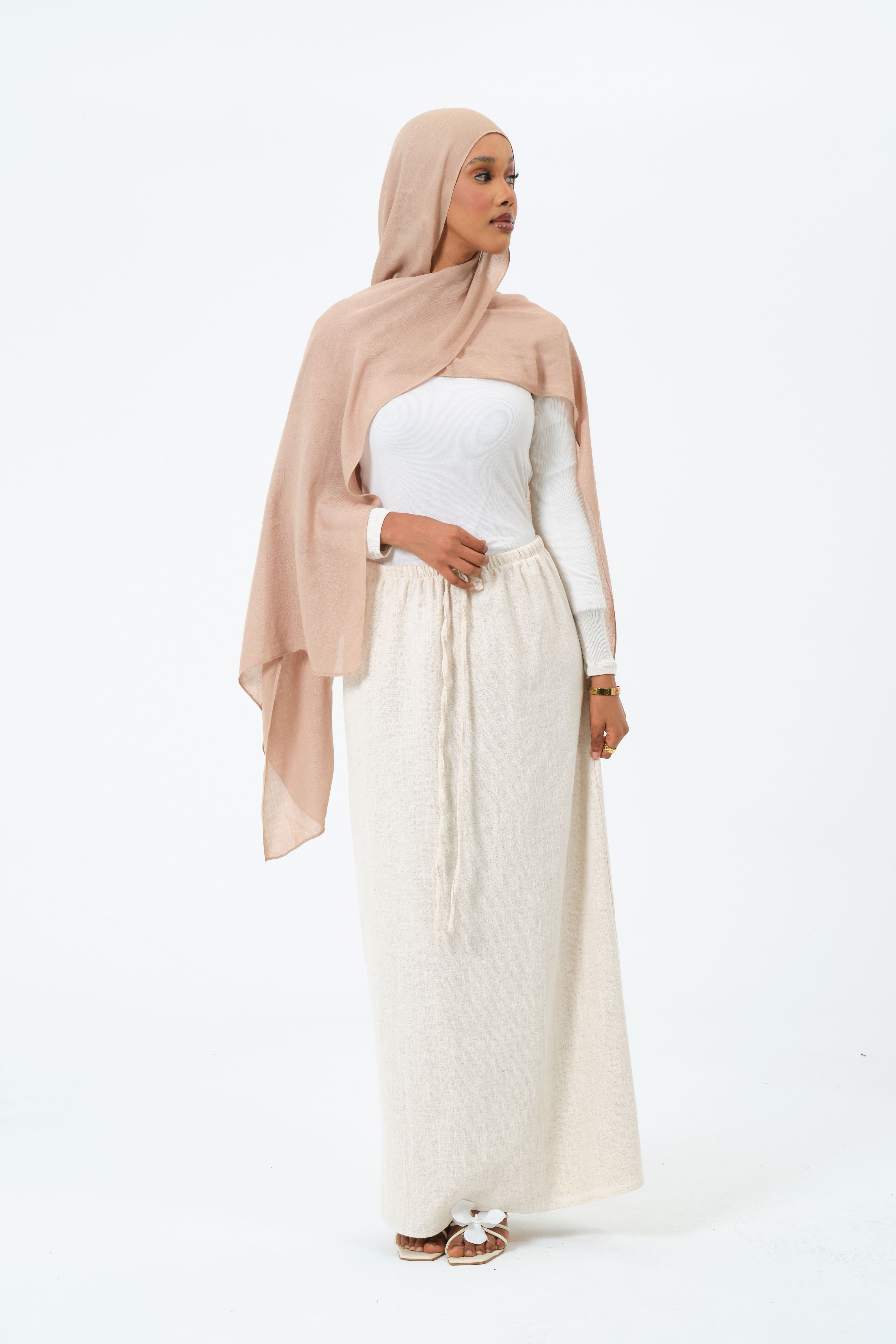 Beige cotton abaya set