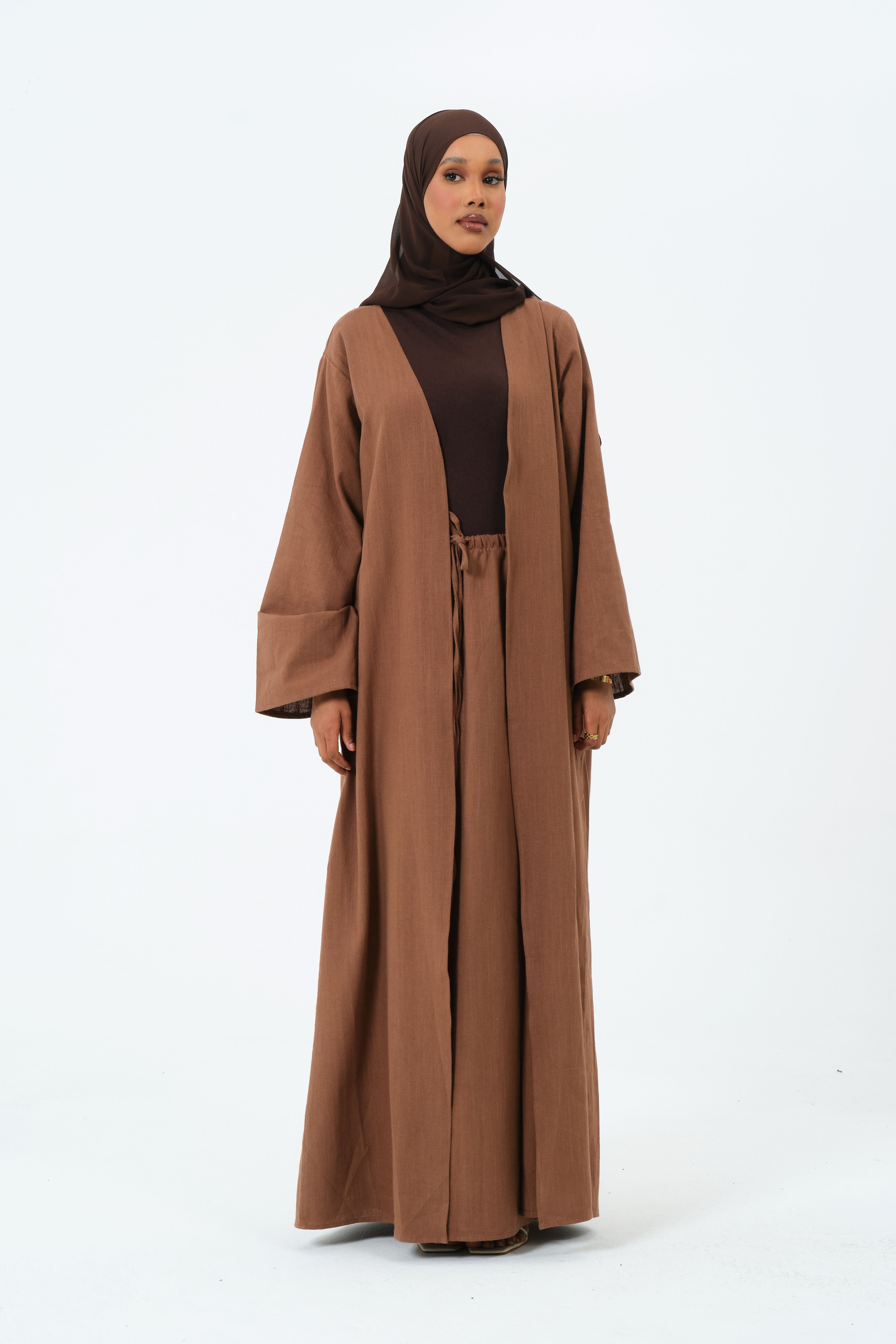 brown cotton abaya set