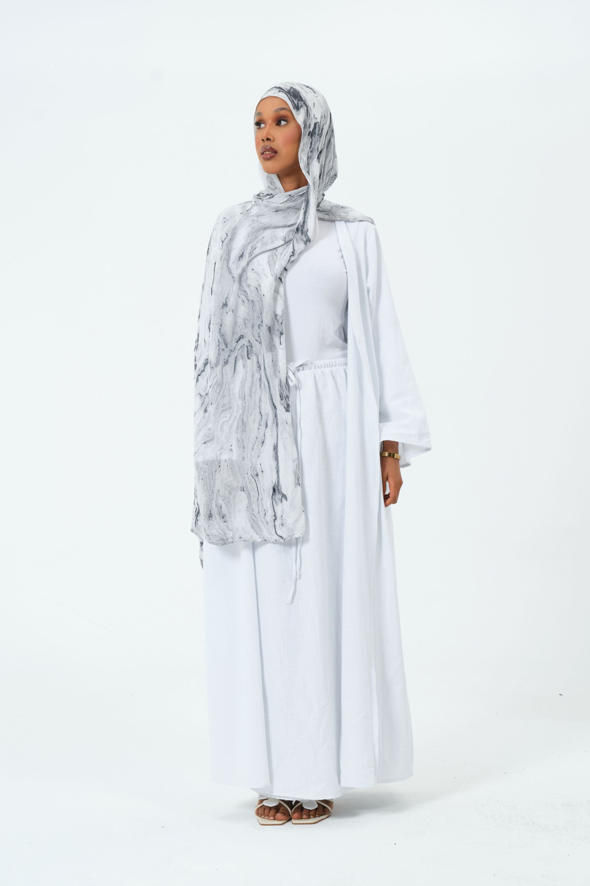 white cotton abaya set