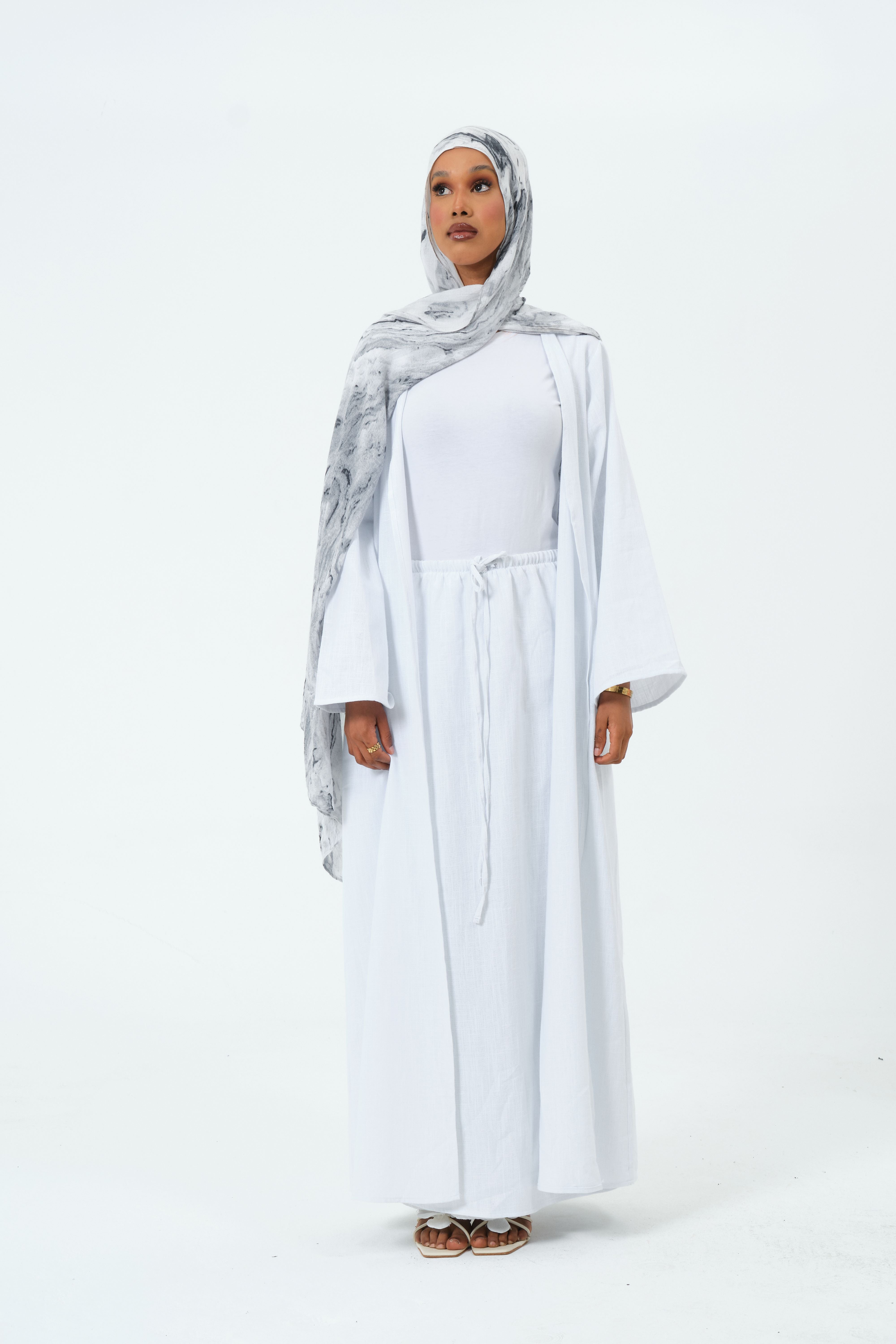 white cotton abaya set
